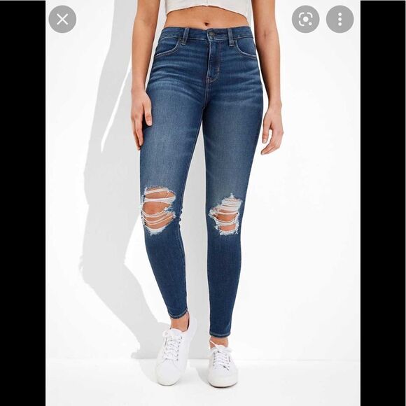 EUC AMERICAN EAGLE 10 SHORT THE DREAM JEAN CURVY HI-RISE DISTRESSED JEGGING - Picture 1 of 11